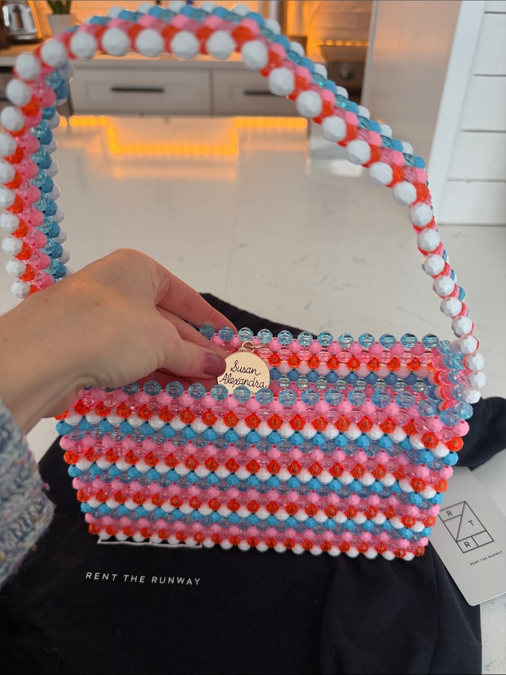 Susan Alexandra Pink Blue Red Beaded Mini Shoulder Bag